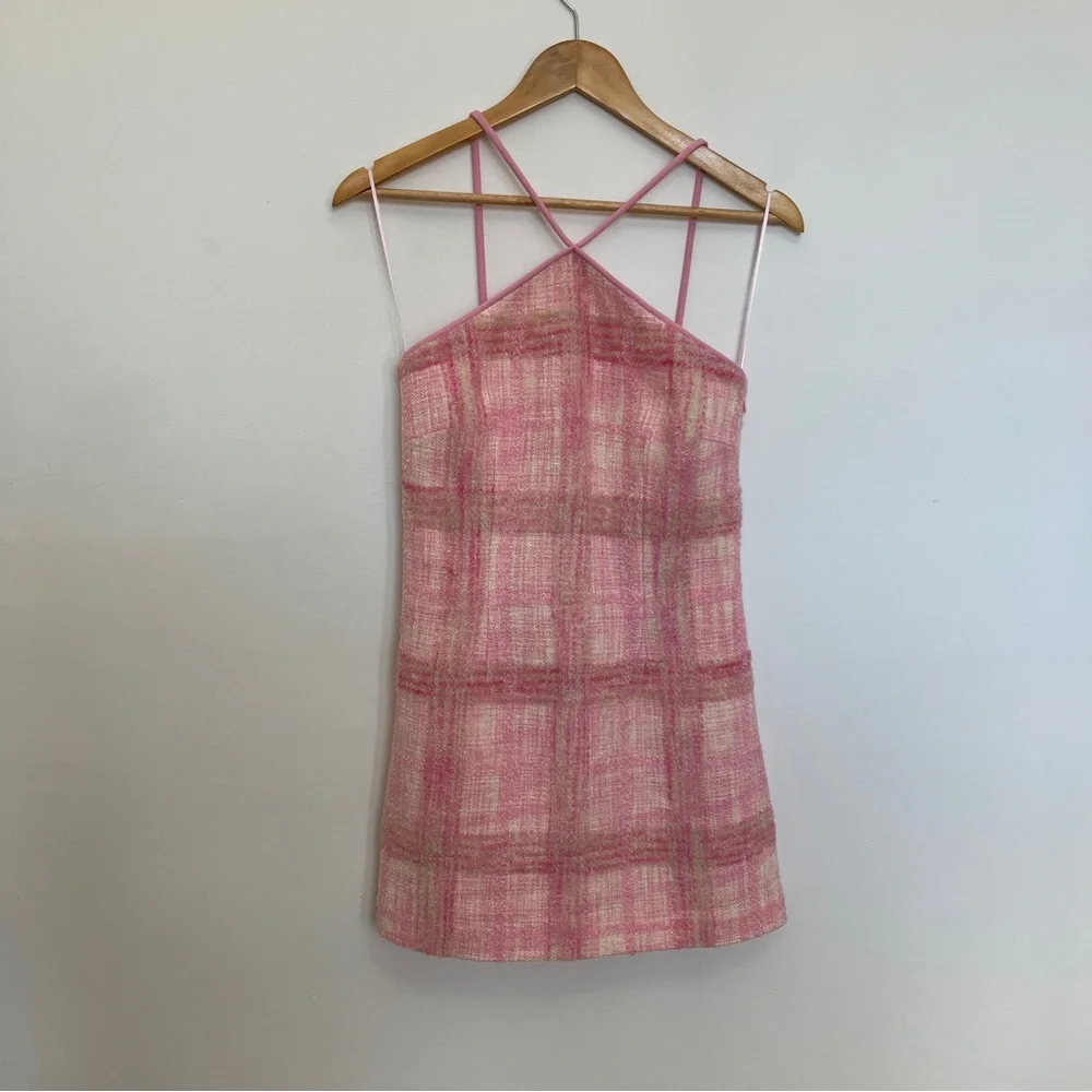 LoveShackFancy Gandler Tweed Bow Detail Pastel Peony Pink Mini Dress Size 4 - Picture 3 of 8